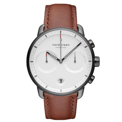 PIONEER - 42mm - brun læder m. gun metal urkasse, sort skive