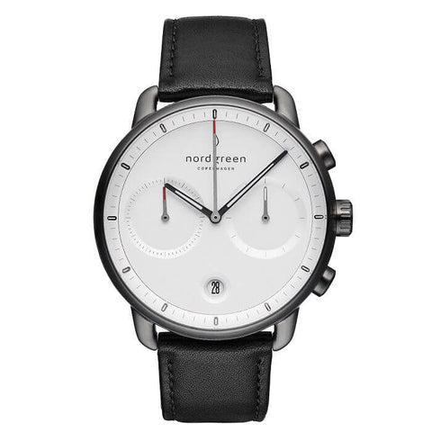 PIONEER - 42mm - sort læder m. gun metal urkasse, sort skive