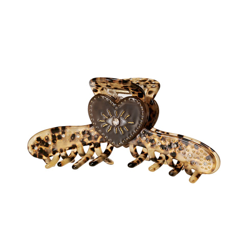 Dealla_sesame_hairclaw hårklemme i print med rhinsten brun fra maanesten