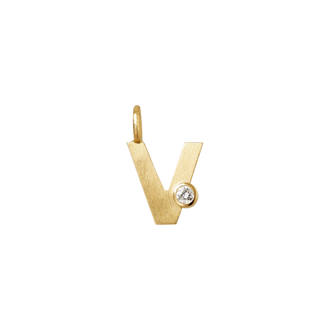 Dulong Letter vedhæng - V, lille guld m. brillant