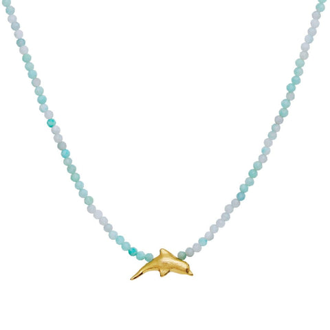 Smukkeste Tiki halskæde fra Maanesten med amazoniter og delfin.