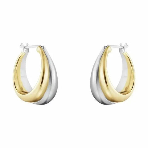 Georg Jensen Curve øreringe, store, 18 kt. guld og sølv