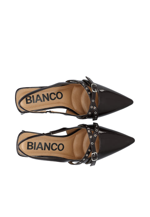 BIANCO BIAMARALYN, Buckle Slingback Faux Leather, Brown Patent