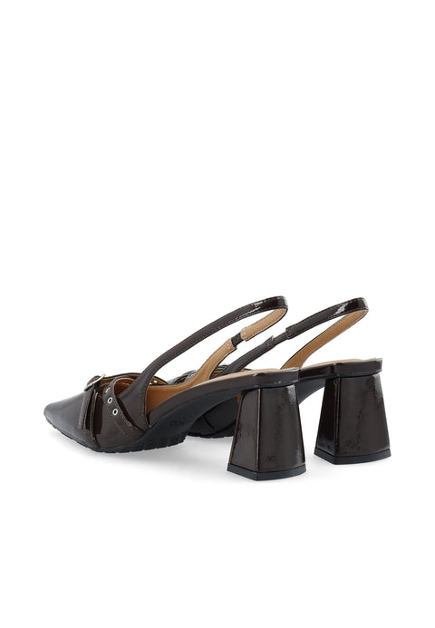 BIANCO BIAMARALYN, Buckle Slingback Faux Leather, Brown Patent