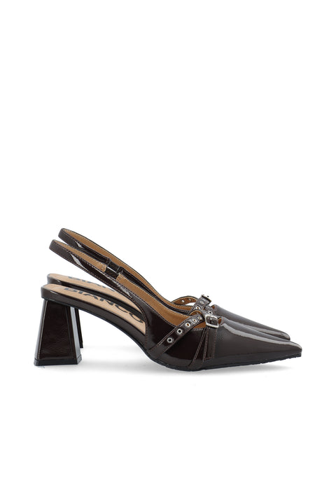 BIANCO BIAMARALYN, Buckle Slingback Faux Leather, Brown Patent