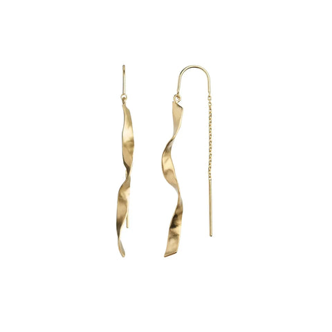 Stine A Long Twisted Hammered Earring With Chain, Forgyldt sølv