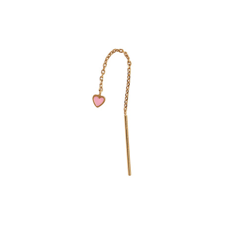 Stine A Dangling Love Heart Light Pink Enamel ørering, Forgyldt sølv