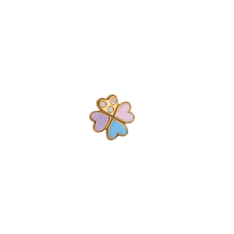 Stine A Love Hearts Clover Enamel ørering, Forgyldt sølv