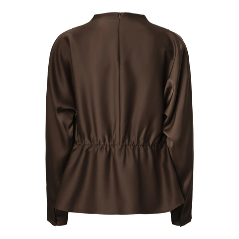YASPELLA LS Funnel Neck Top, Chocolate Brown