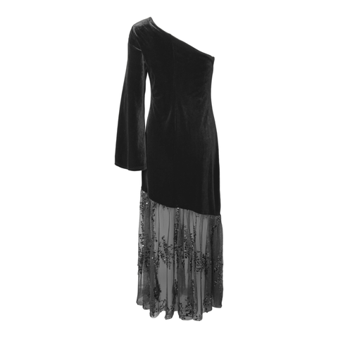 YASTERA OS Long Velvet Dress, Black