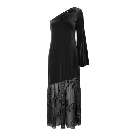 YASTERA OS Long Velvet Dress, Black