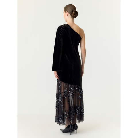 YASTERA OS Long Velvet Dress, Black