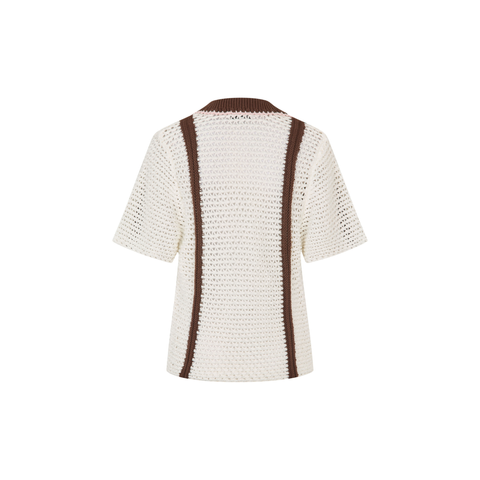 STINE GOYA Crochet texture knit, short sleeve bowling polo