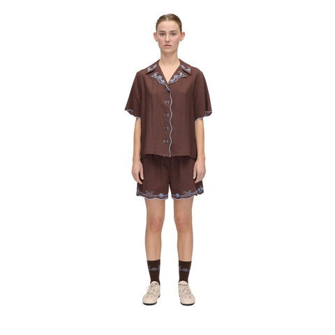 STINE GOYA Tencel, Scalloped short sleeve shirt