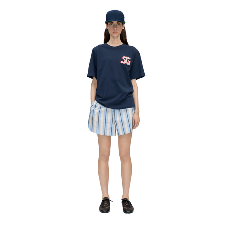 STINE GOYA Heavy stripe cotton, Elasticated shorts with tab