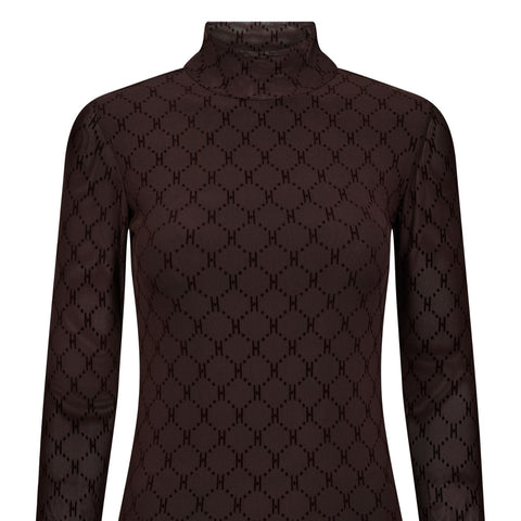 Hype The Detail Mesh Bluse m. logo - Brun m. Høj hals