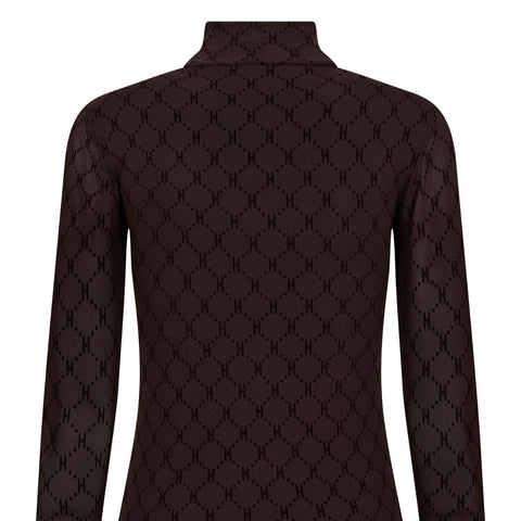 Hype The Detail Mesh Bluse m. logo - Brun m. Høj hals