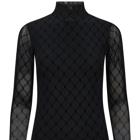 Hype The Detail Mesh Bluse m. logo - Sort - Høj hals