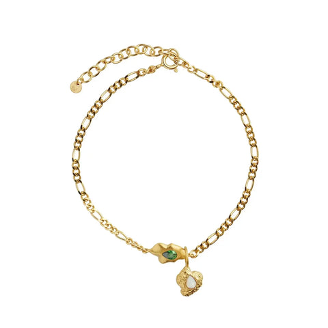 GLIMPSE FIGARO BRACELET WITH GREEN STONE