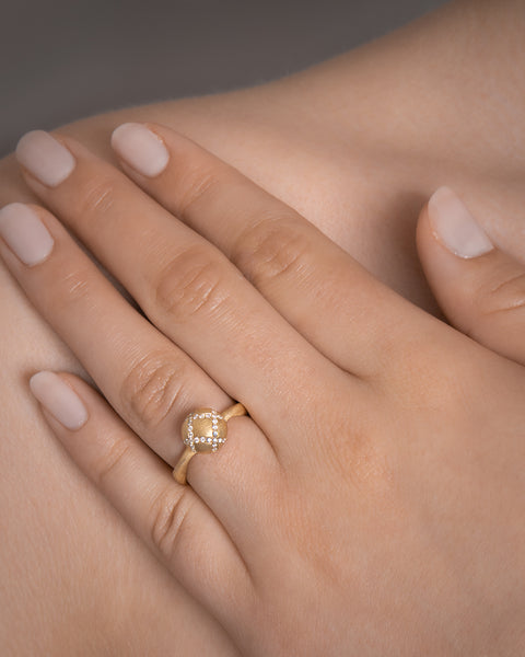 Dulong Mushroom Ring Quilt Stor 18 kt. guld m. brillanter