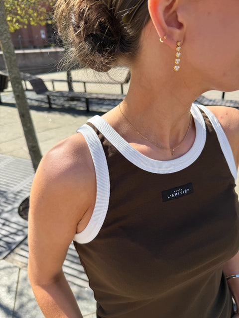 Haute L'amitié Neckline Badge Tank Top, Mocca/Offwhite