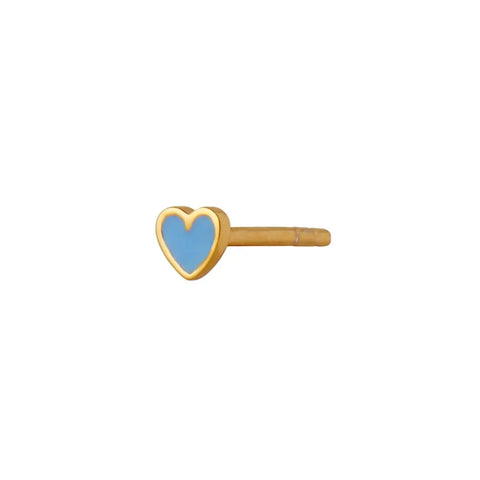 Stine A Petit Love Heart Light Blue Enamel ørering, Forgyldt sølv