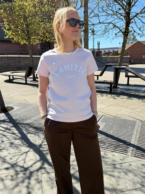Haute L'amitié Neckline Logo Tee, Iced Rose
