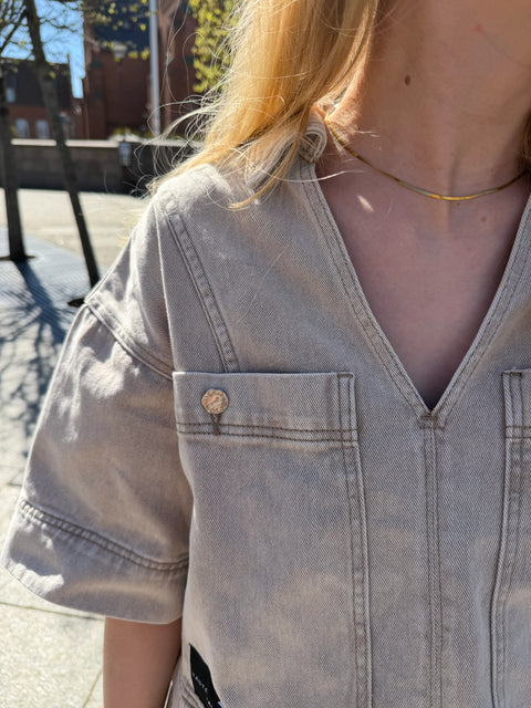 Haute L'amitié Drew Denim Top, Khaki