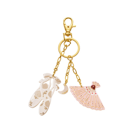 Adabel_blush_keychain adabel nøglering fra maanesten med vifte og balletsko forgyldt sølv 