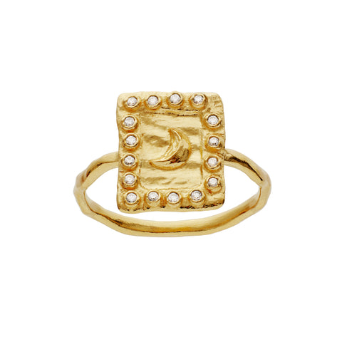 Aida_ring_gold_a. Aida ring i forgyldt sølv med zirkonia fra Maanesten. Men en måne