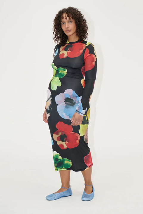 STINE GOYA - Pullover Long Sleeve Midi Dress - Watercolor Bloom