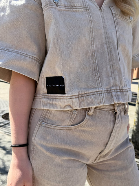 Haute L'amitié Drew Barrel Panel Jeans, Khaki