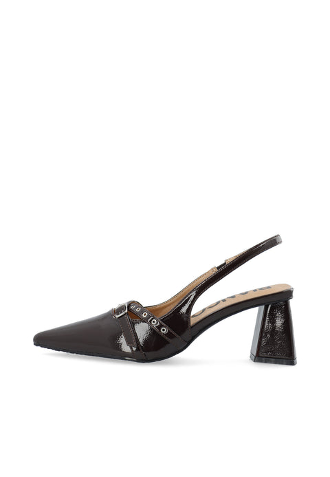 BIANCO BIAMARALYN, Buckle Slingback Faux Leather i Brown Patent. Style nr. 11241958. Fra Bianco. slingback. Sko. stilet. hæl. 