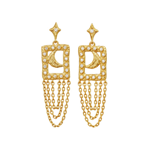 Barbra_earring_gold_a. barbra øreringe i forgyldt sølv fra maanesten. med måne og zirkonia
