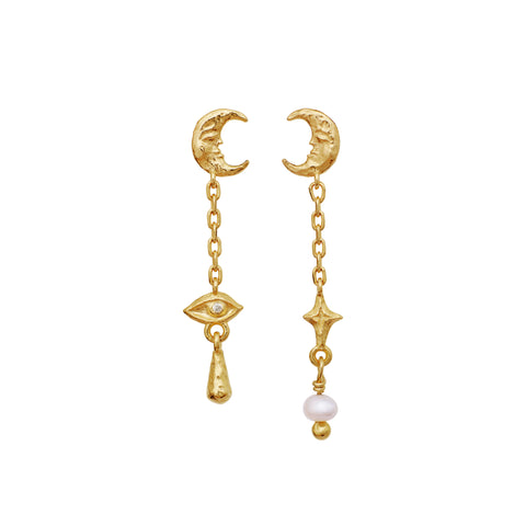 Beatrice_earring_gold_a. Beatrice i forgyldt sølv fra maanesten. med måne og øje 