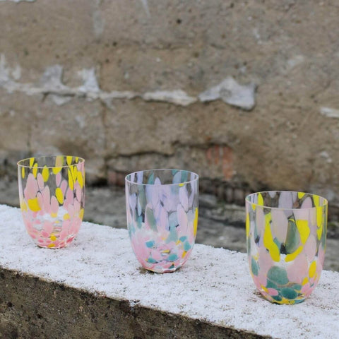 Anna Von Lipa glas Big Confetti tumbler - Rosa + Yellow + Tyrkys + Blue + Green