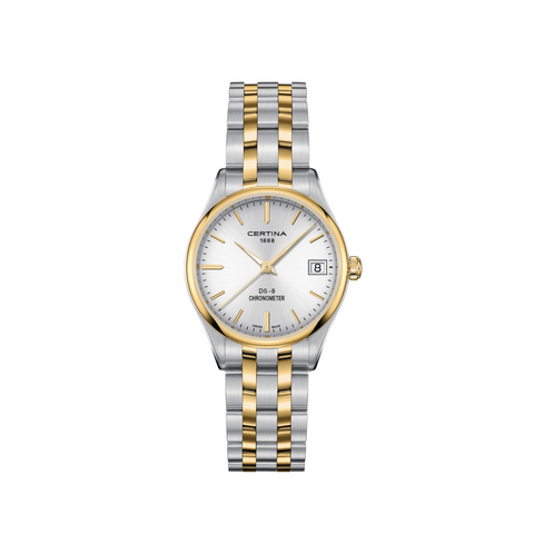 Certina DS-8 Lady - C033.251.22.031.00 er et elegant og raffineret dameur, der kombinerer minimalistisk design med schweizisk præcision. Med en 30 mm urkasse i rustfrit stål og en sølvfarvet urskive udstråler uret både stil og funktionalitet.
