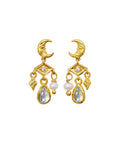 Colline_earrings_gold_a. Colline ørering i forgyldt sølv med månesten, ferskvandsperle og zirkonia fra maanesten