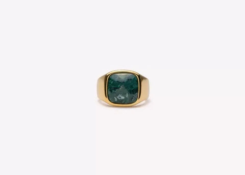 IX STUDIOS | DMN0282GDGRMA | Cushion Signet ring - Green Marble - forgyldt