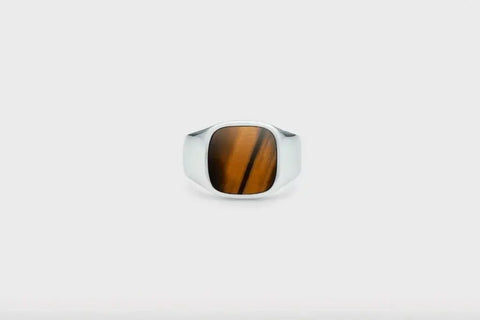 Cushion Signet ring - Tiger Eye - sølv