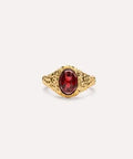 IX STUDIOS | DMN0314GDRG | Crunchy Ornate Garnet Signet ring - forgyldt