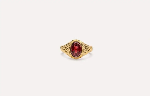 IX STUDIOS | DMN0314GDRG | Crunchy Ornate Garnet Signet ring - forgyldt