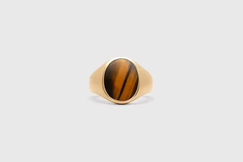 IX STUDIOS | DMN0337GDTE | Oval Signet ring - Tiger Eye - forgyldt