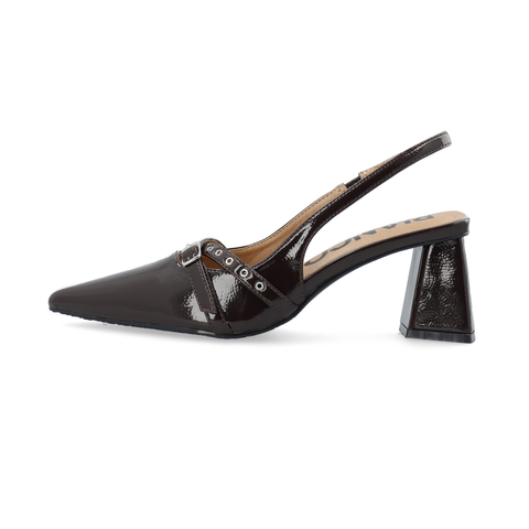 BIANCO BIAMARALYN Buckle Slingback Faux Leather, Brown Patent
