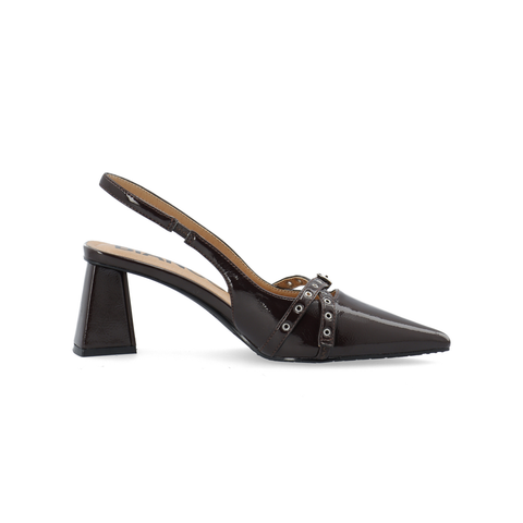 BIANCO BIAMARALYN Buckle Slingback Faux Leather, Brown Patent