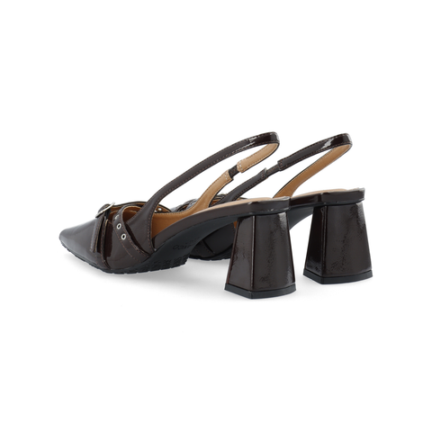BIANCO BIAMARALYN Buckle Slingback Faux Leather, Brown Patent