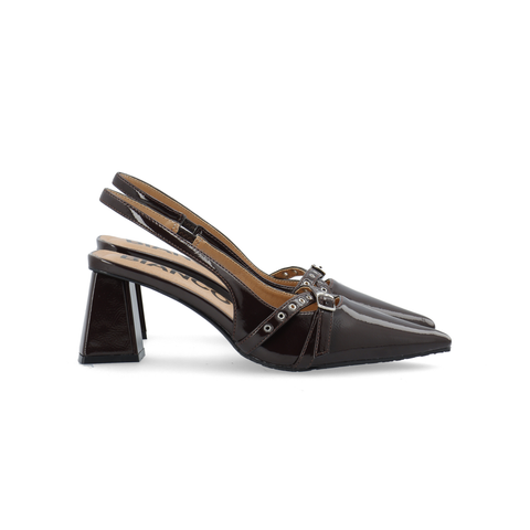 BIANCO BIAMARALYN Buckle Slingback Faux Leather, Brown Patent
