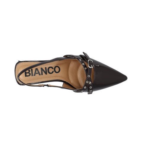 BIANCO BIAMARALYN Buckle Slingback Faux Leather, Brown Patent