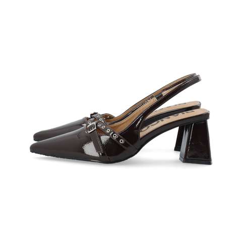 BIANCO BIAMARALYN Buckle Slingback Faux Leather, Brown Patent