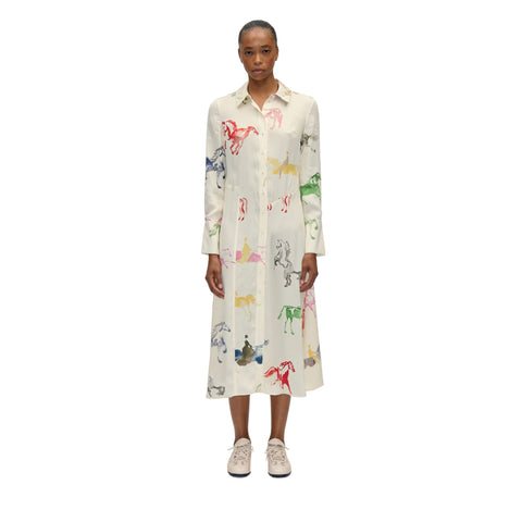 STINE GOYA Front Placket Midi Polo Dress - Horses